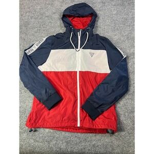 Guess Los Angeles Men's L Windbreaker Jacket Colorblock Streetwear Hooded Zip